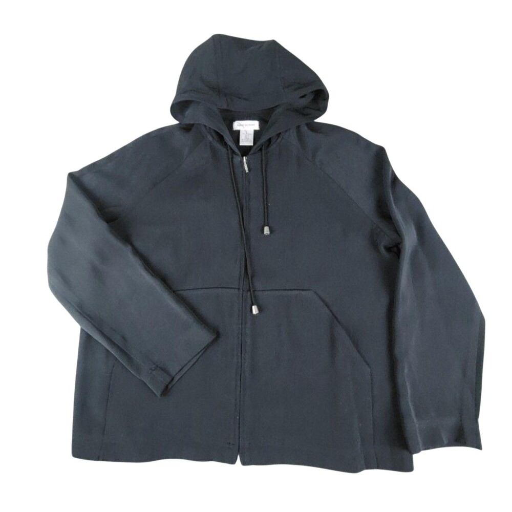 Isaac Mizrahi For Target Hoodie Womens Large Black Full Zip Twill Hooded Jacket